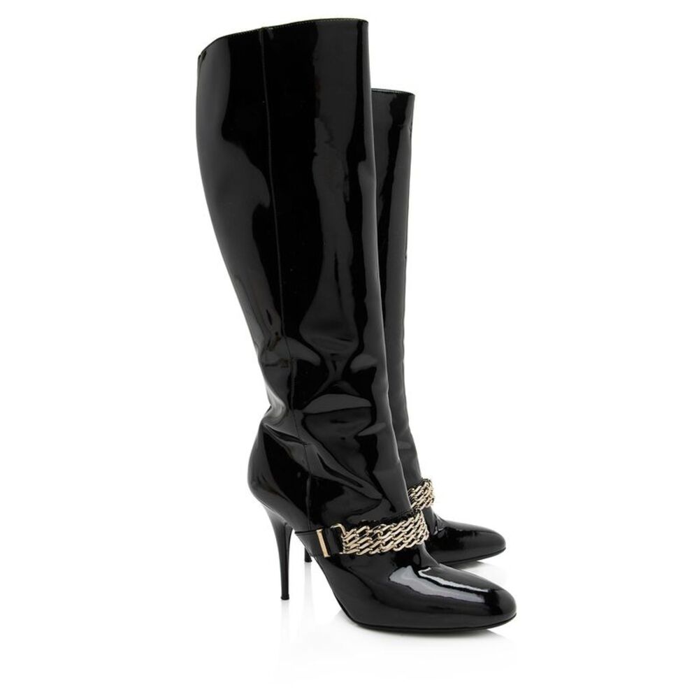 Burberry Patent Leather Chain Knee High Boots - Size 8.5 / 38.5 - Picture 2 of 8